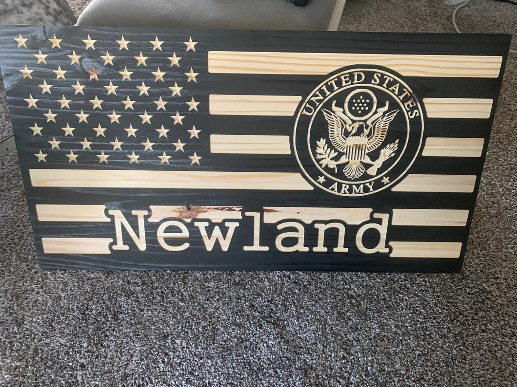 U.S army carved flag