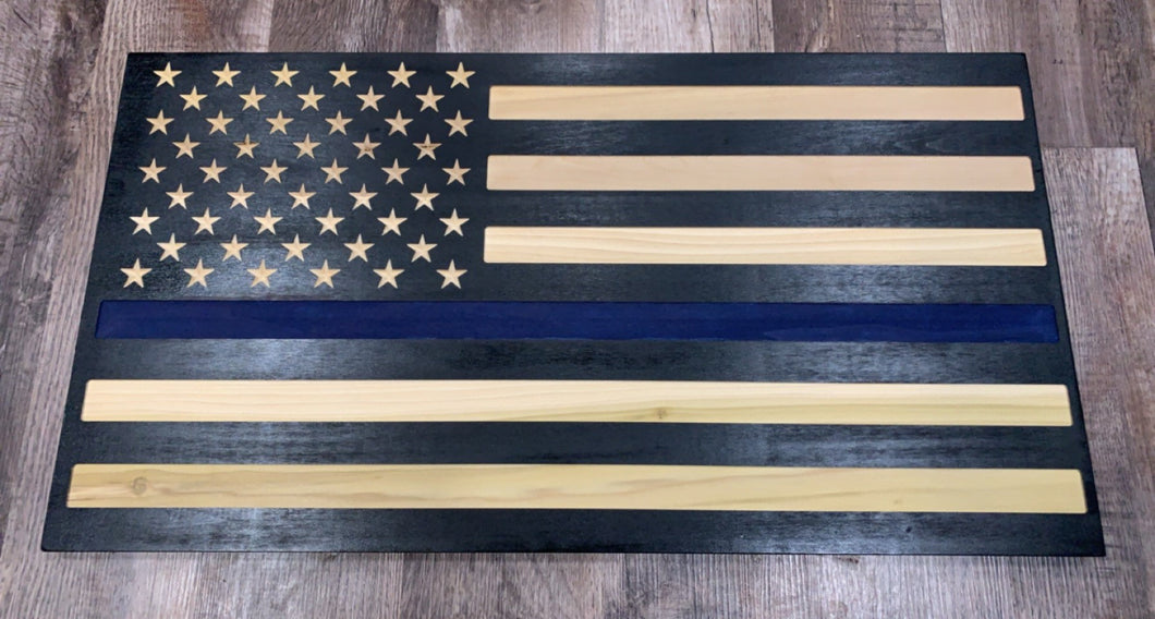 Blue line carved flag